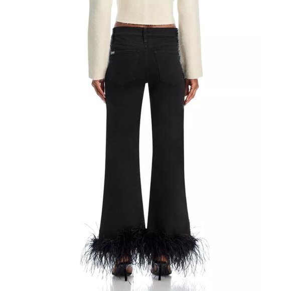 Alice + Olivia Roxie Feather Trim Flared Black Jeans 28 NWT - Picture 3 of 13